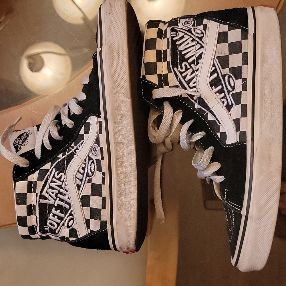 Vans Black and White Checkered High-Top Sneakers